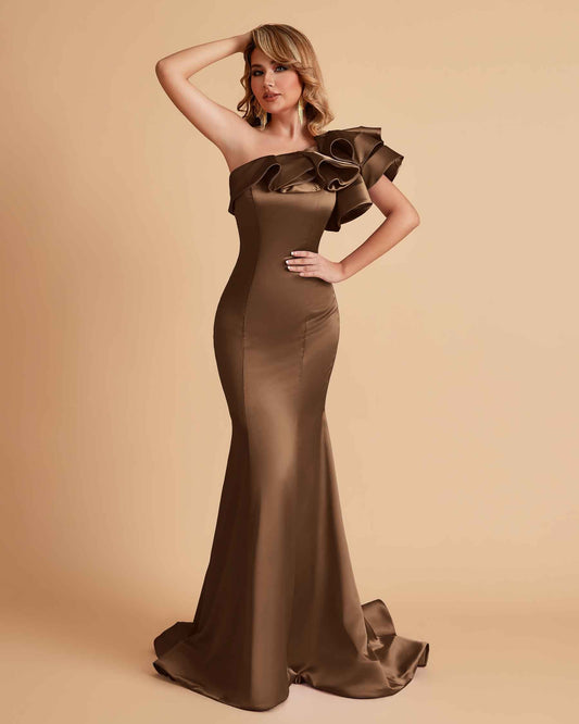 Elegant Satin One Shoulder Pleats Mermaid Bridesmaid Dresses Floor Length