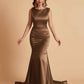 Elegant Satin Sleeveless Pleats Mermaid Bridesmaid Dresses Floor Length