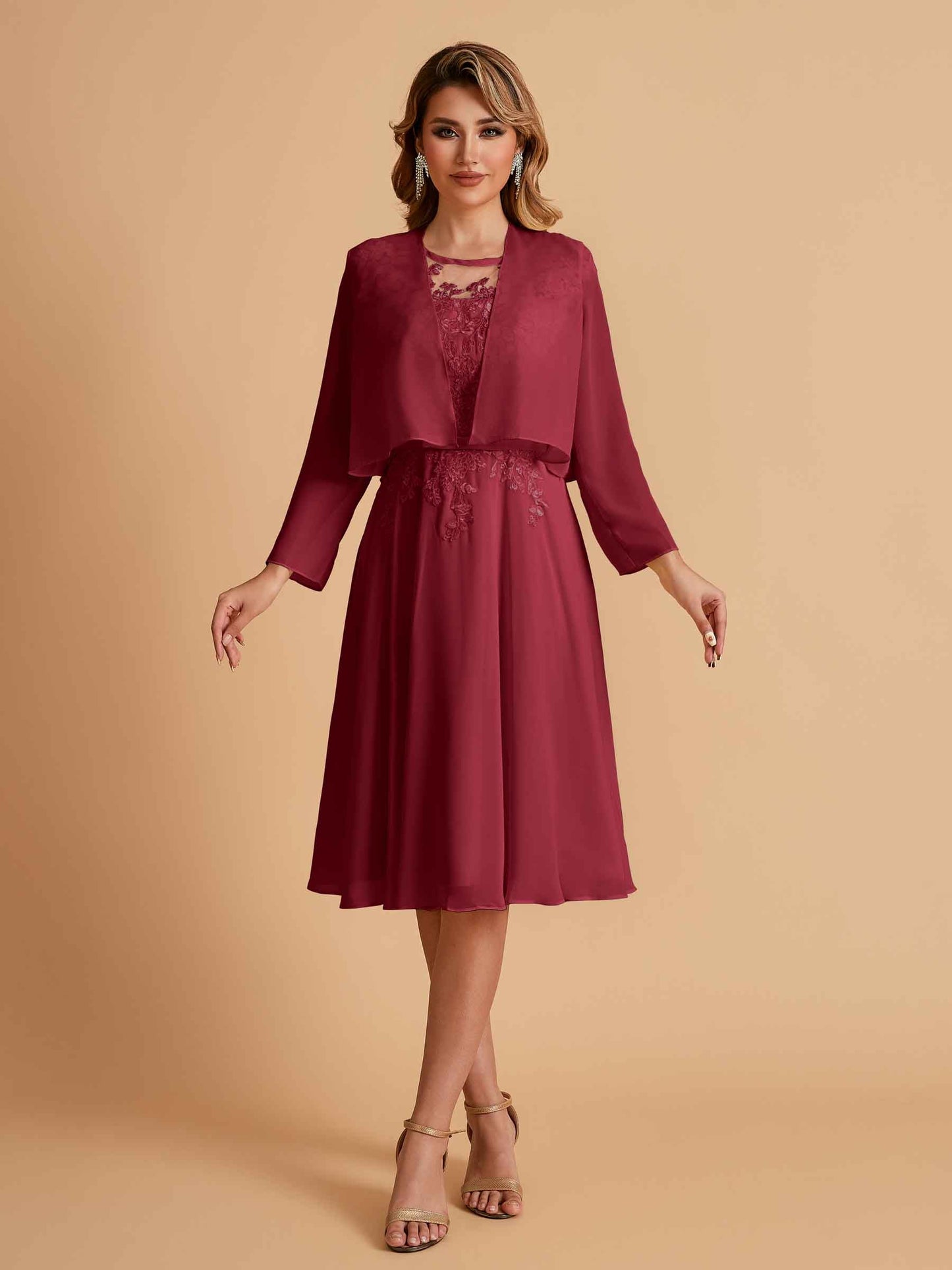 Elegant A-line Chiffon Jewel Short Mother of the Brides Dresses Online