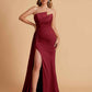 Elegant Satin Sleeveless Asymmetrical Mermaid Side Slit Floor Length Bridesmaid Dresses