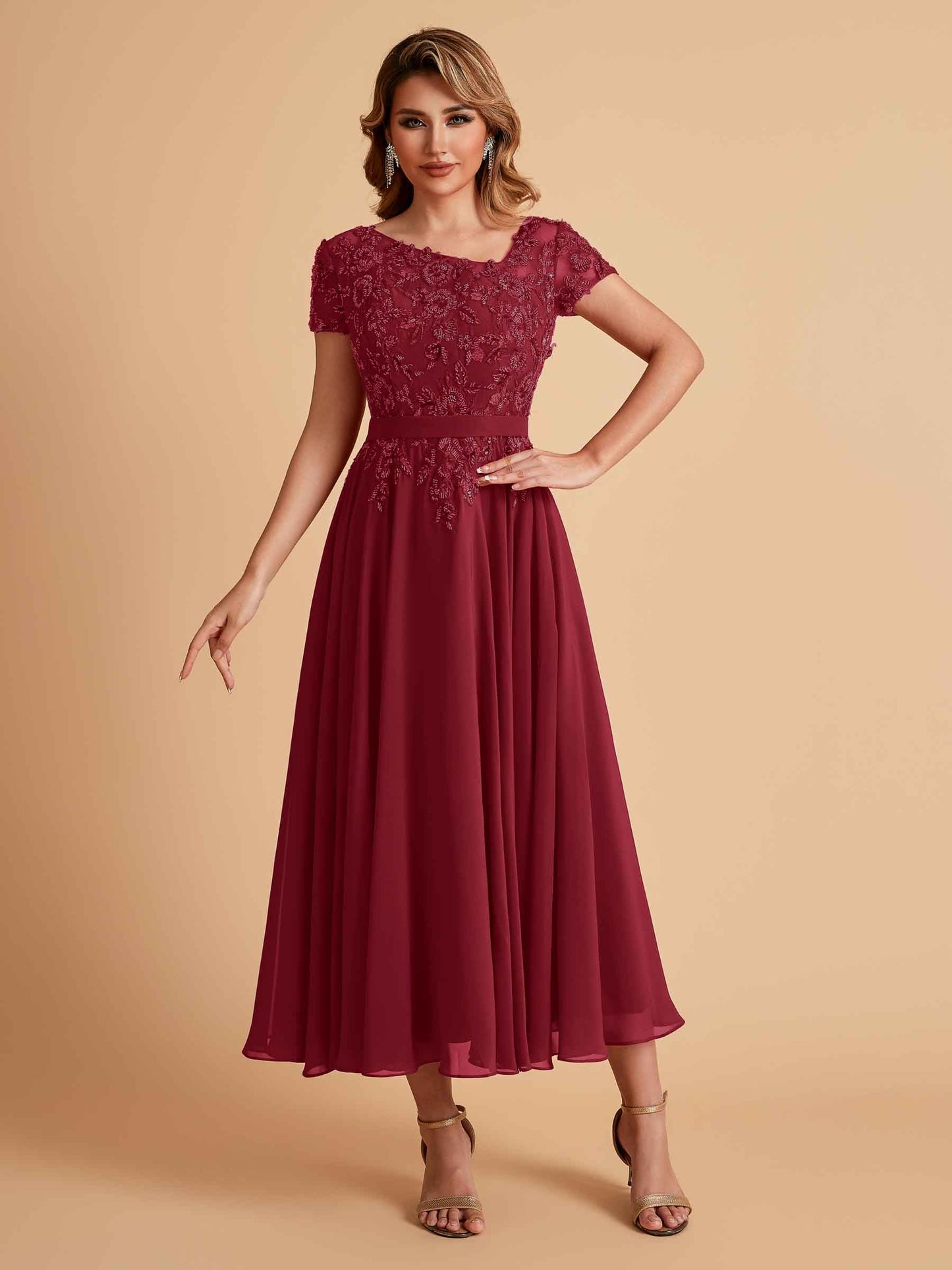 Elegant A-line Chiffon Short Sleeves Mother of the Brides Dresses Online