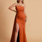 Elegant Satin Sleeveless Asymmetrical Mermaid Side Slit Floor Length Bridesmaid Dresses
