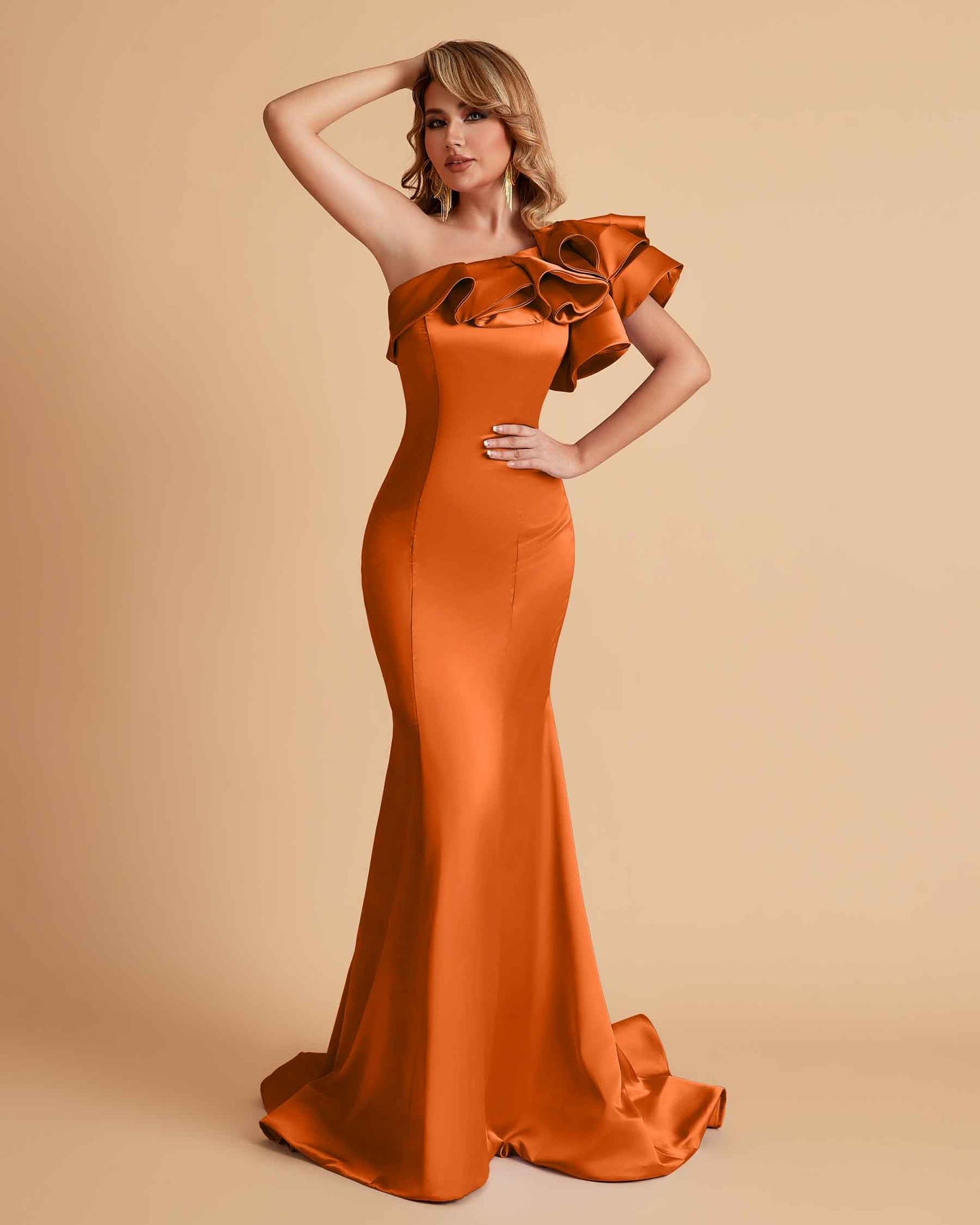 Elegant Satin One Shoulder Pleats Mermaid Bridesmaid Dresses Floor Length