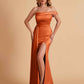 Sexy Satin One-Shoulder Side Slit Floor Length Mermaid Bridesmaid Dresses