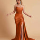 Sexy Satin Sleeveless Pleats Mermaid Bridesmaid Dresses Side Slit Floor Length