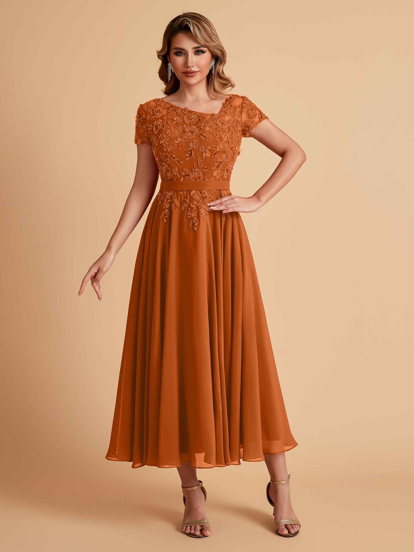 Elegant A-line Chiffon Short Sleeves Mother of the Brides Dresses Online