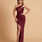 Sexy Satin One Shoulder Mermaid Bridesmaid Dresses Side Slit Floor Length