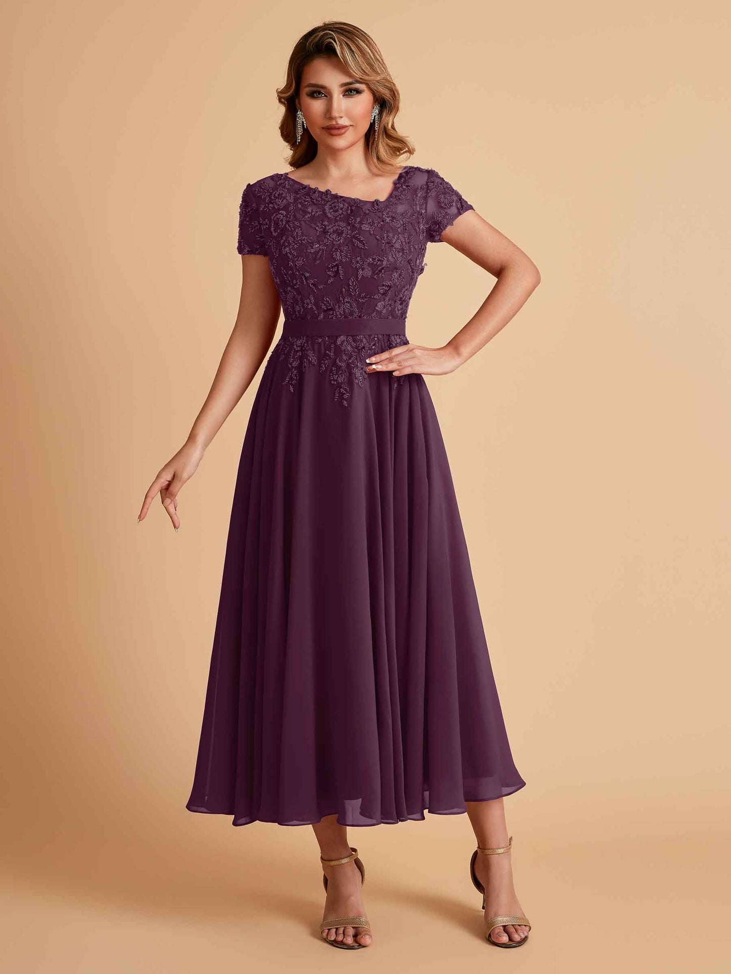 Elegant A-line Chiffon Short Sleeves Mother of the Brides Dresses Online
