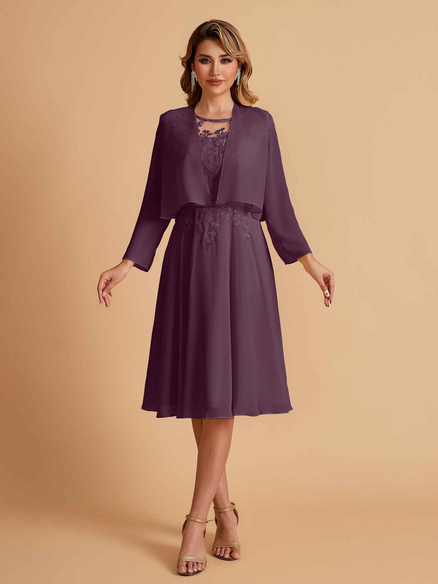 Elegant A-line Chiffon Jewel Short Mother of the Brides Dresses Online