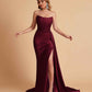 Sexy Satin Sleeveless Pleats Mermaid Bridesmaid Dresses Side Slit Floor Length