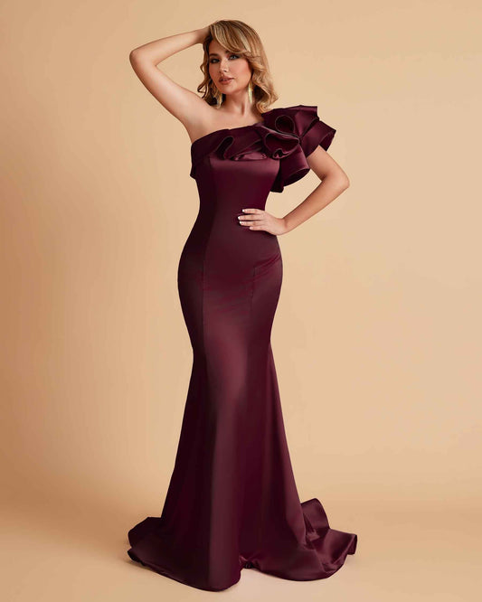 Elegant Satin One Shoulder Pleats Mermaid Bridesmaid Dresses Floor Length