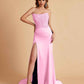 Sexy Satin Strapless Side Slit Floor Length Lace Mermaid Bridesmaid Dresses