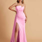 Elegant Satin Sleeveless Asymmetrical Mermaid Side Slit Floor Length Bridesmaid Dresses