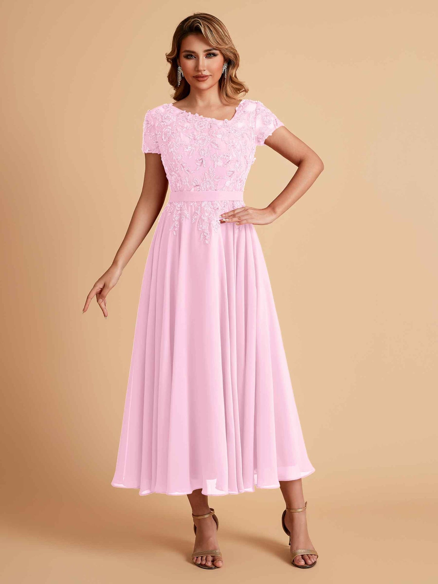 Elegant A-line Chiffon Short Sleeves Mother of the Brides Dresses Online