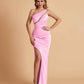 Sexy Satin One Shoulder Mermaid Bridesmaid Dresses Side Slit Floor Length