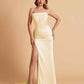 Elegant Satin Straight Neck Mermaid Side Slit Floor Length Bridesmaid Dresses