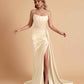 Sexy Satin Sleeveless Pleats Mermaid Bridesmaid Dresses Side Slit Floor Length