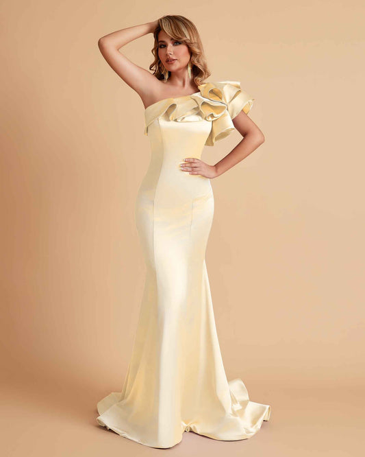 Elegant Satin One Shoulder Pleats Mermaid Bridesmaid Dresses Floor Length