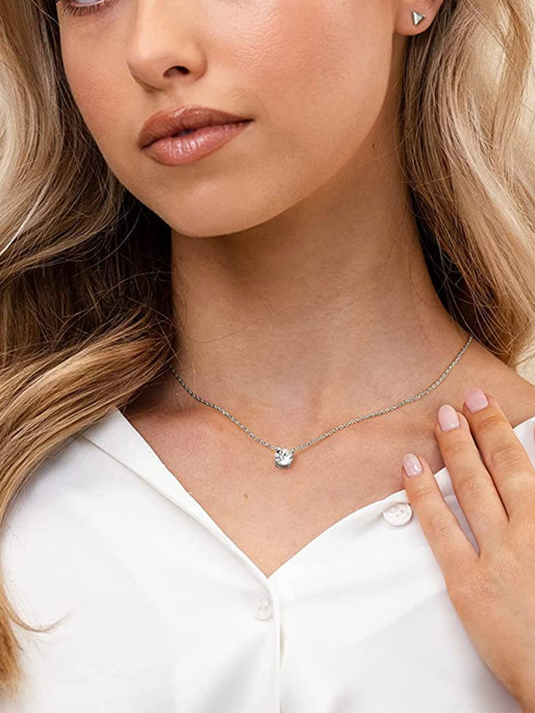 14K Gold Plated Crystal Solitaire 1.5 Carat CZ Dainty Choker Necklace For Women