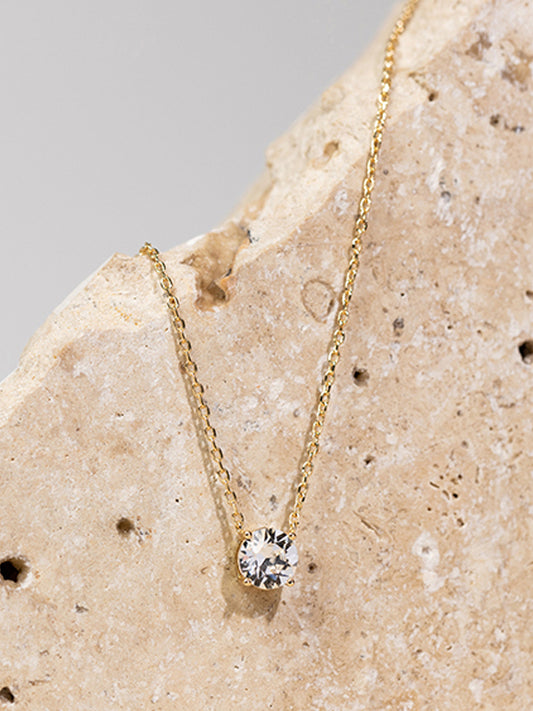 14K Gold Plated Crystal Solitaire 1.5 Carat CZ Dainty Choker Necklace For Women