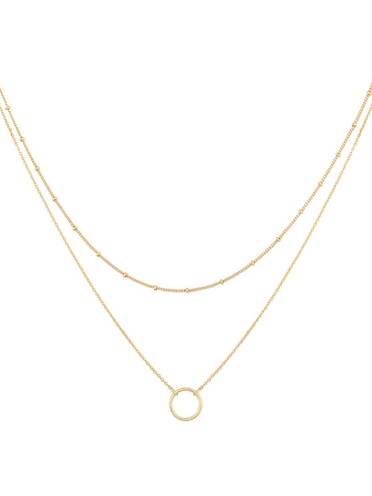 Two-Layered Necklace Pendant Handmade 18K Gold Plated Dainty Gold Choker Long Necklace