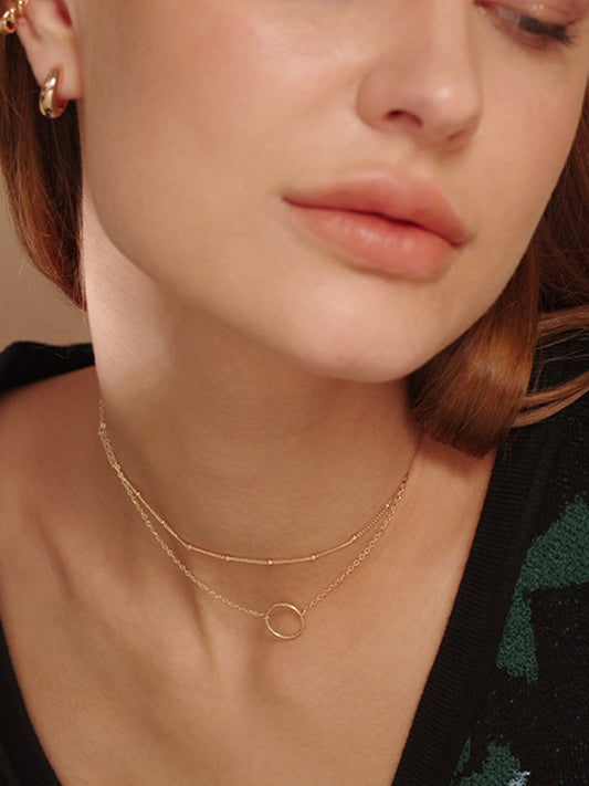 Two-Layered Necklace Pendant Handmade 18K Gold Plated Dainty Gold Choker Long Necklace