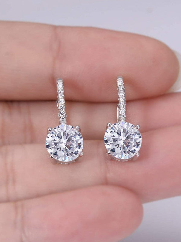 925 Sterling Silver CZ Prong Setting Gorgeous Bridal Prom Lever-back Dangle Earrings