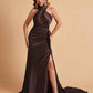 Elegant Satin Halter Pleats Side Slit Mermaid Bridesmaid Dresses Floor-Length