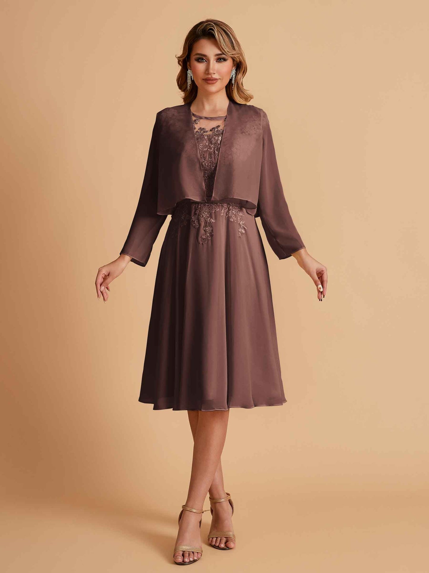 Elegant A-line Chiffon Jewel Short Mother of the Brides Dresses Online