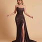 Sexy Satin Sleeveless Pleats Mermaid Bridesmaid Dresses Side Slit Floor Length