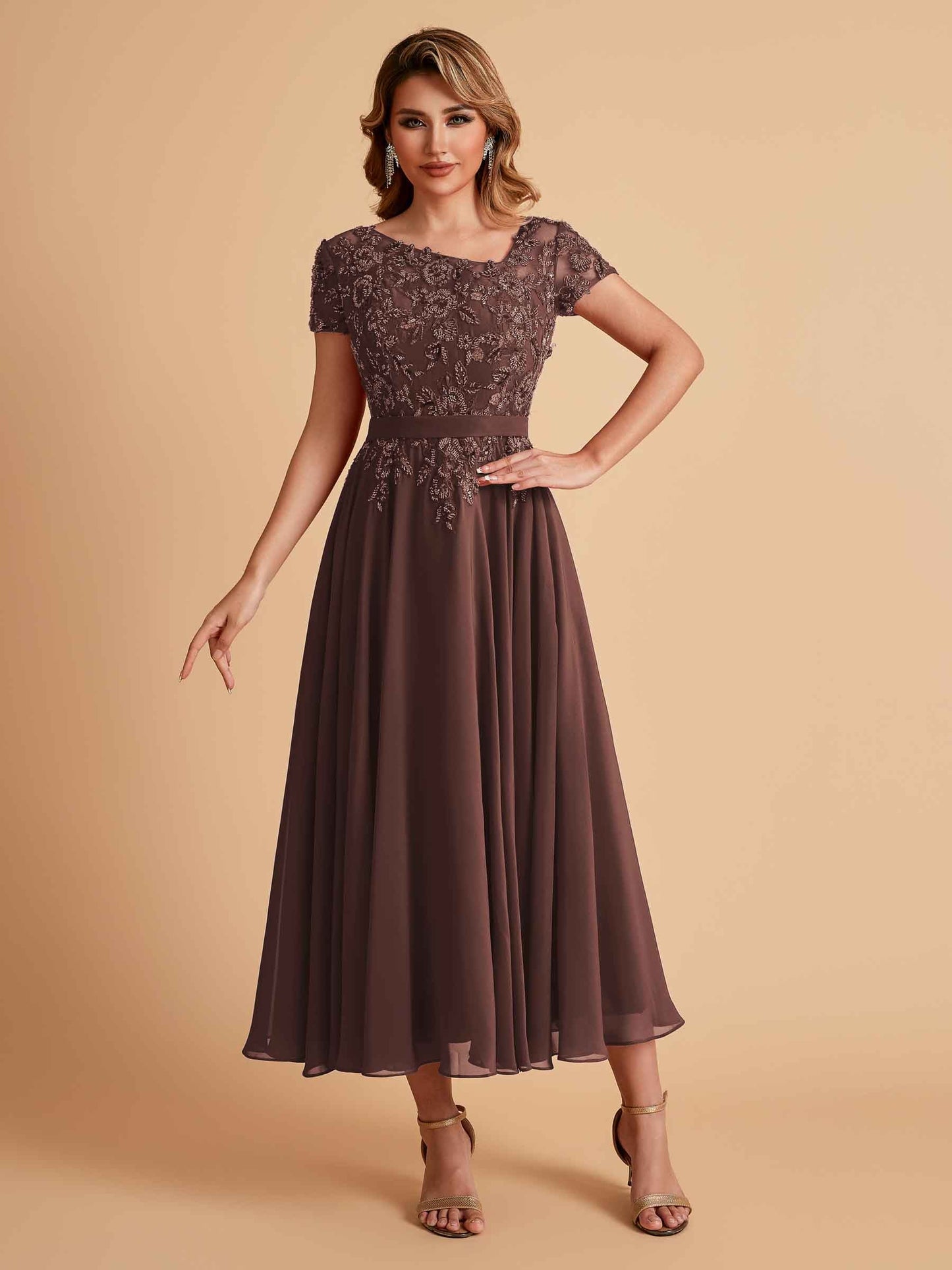 Elegant A-line Chiffon Short Sleeves Mother of the Brides Dresses Online