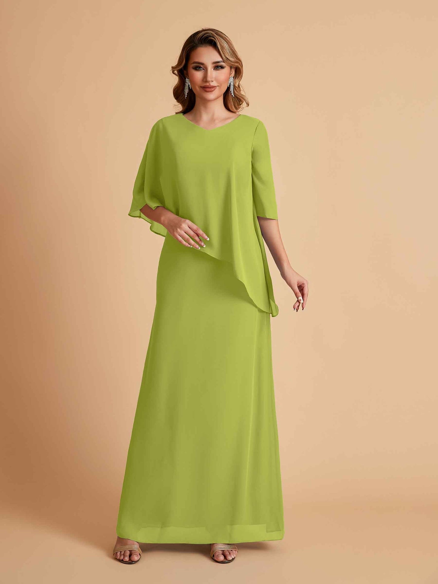 Elegant A-line Chiffon Half Sleeves V-neck Mother of the Brides Dresses Online