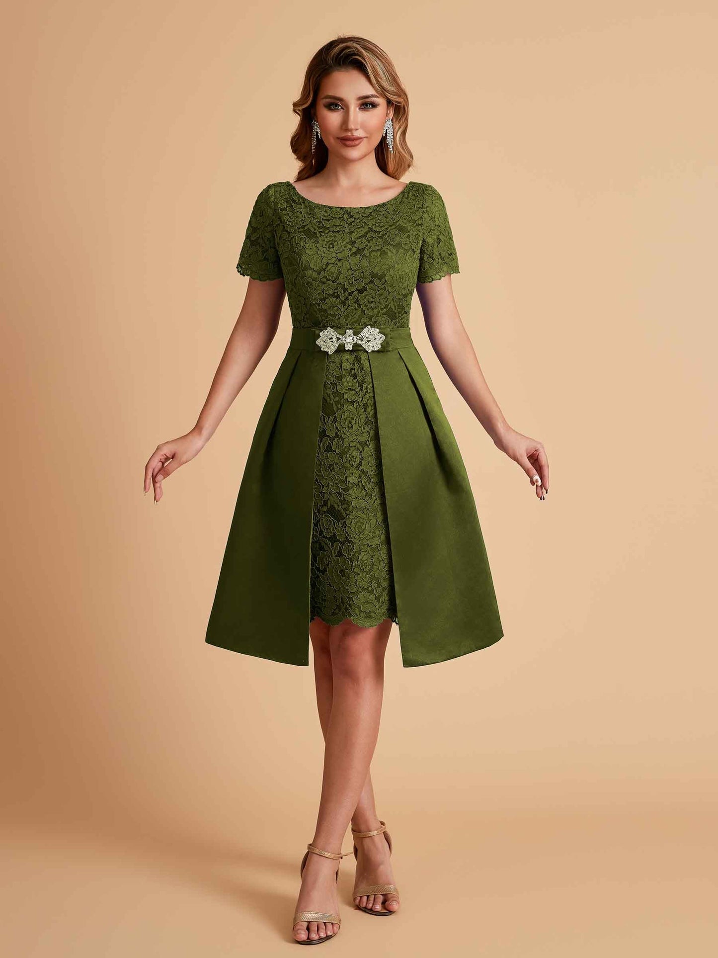 Elegant A-line Short Sleeves Jewel Knee Length Mother of the Brides Dresses