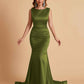Elegant Satin Sleeveless Pleats Mermaid Bridesmaid Dresses Floor Length