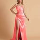 Sexy Satin Strapless Pleats Mermaid Bridesmaid Dresses Side Slit Floor Length