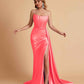 Sexy Satin Sleeveless Pleats Mermaid Bridesmaid Dresses Side Slit Floor Length