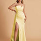 Elegant Satin Sleeveless Asymmetrical Mermaid Side Slit Floor Length Bridesmaid Dresses