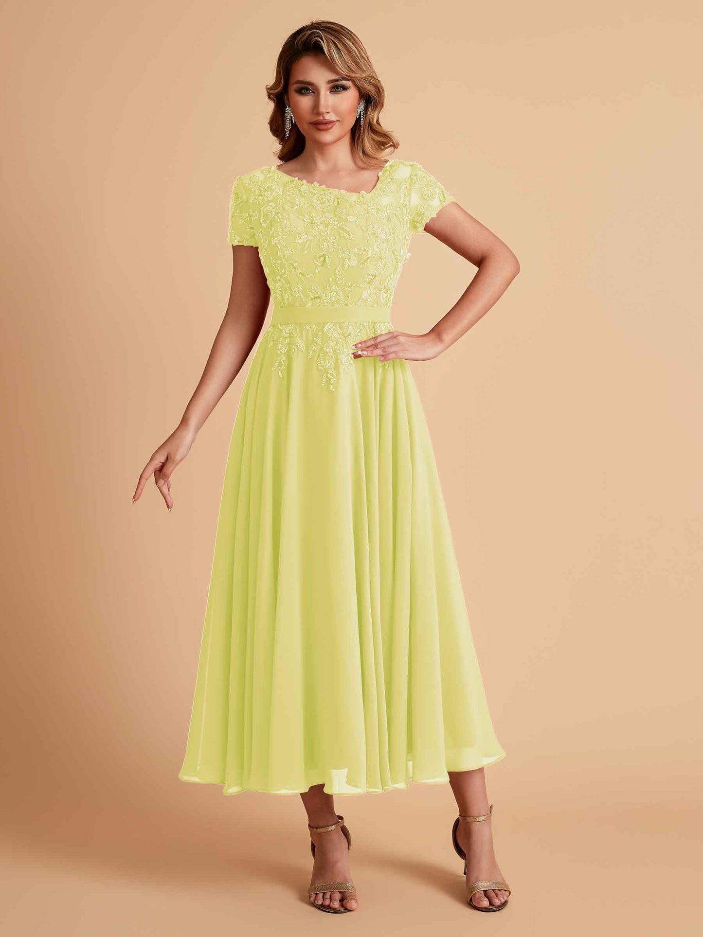 Elegant A-line Chiffon Short Sleeves Mother of the Brides Dresses Online