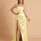 Sexy Satin Strapless Pleats Mermaid Bridesmaid Dresses Side Slit Floor Length