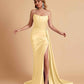 Sexy Satin Sleeveless Pleats Mermaid Bridesmaid Dresses Side Slit Floor Length