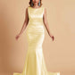 Elegant Satin Sleeveless Pleats Mermaid Bridesmaid Dresses Floor Length