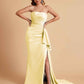 Sexy Satin Side Slit Strapless Pleats Floor Length Mermaid Bridesmaid Dresses