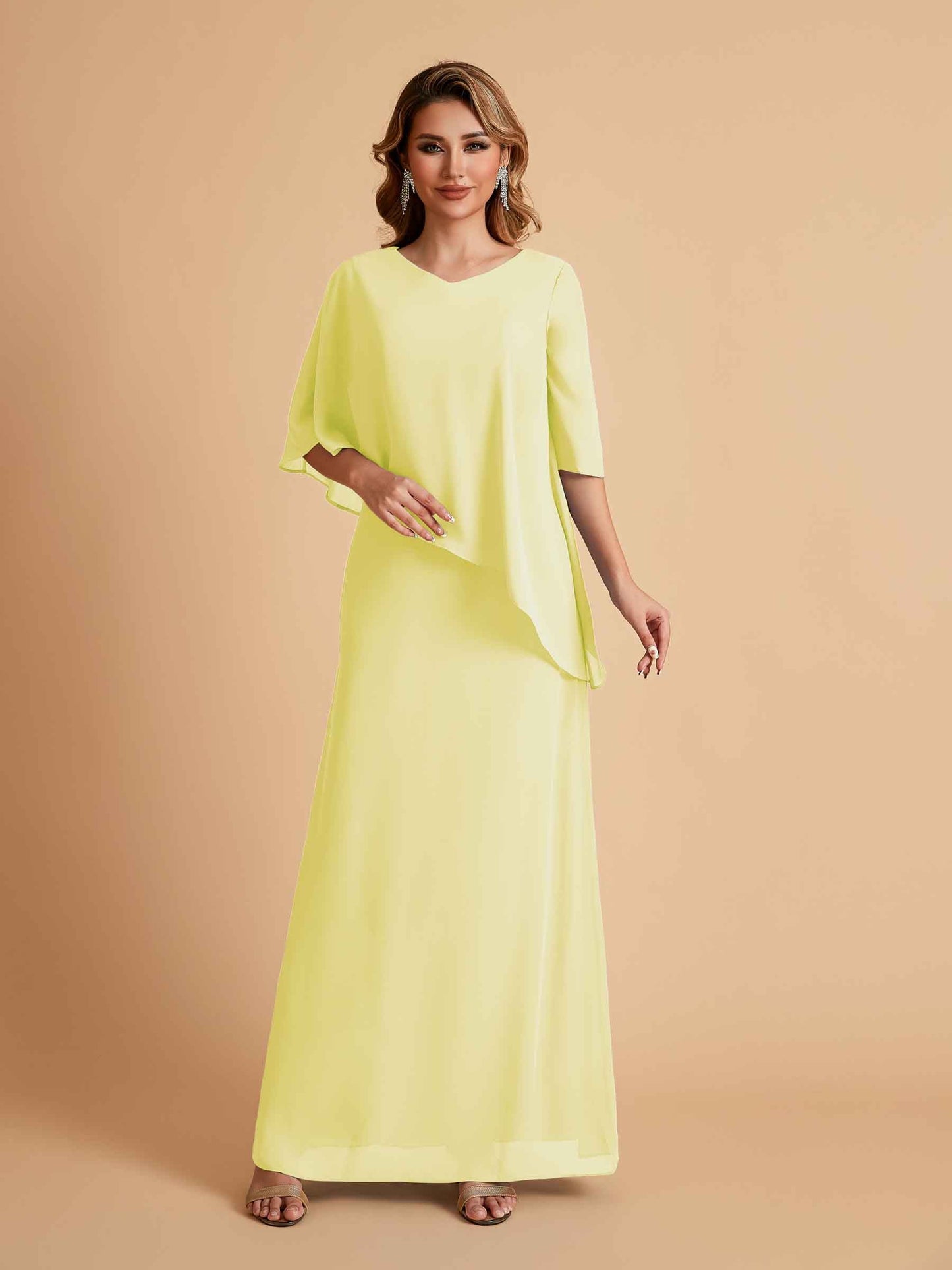 Elegant A-line Chiffon Half Sleeves V-neck Mother of the Brides Dresses Online