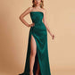 Sexy Satin Strapless Pleats Mermaid Bridesmaid Dresses Side Slit Floor Length