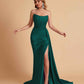 Sexy Satin Sleeveless Pleats Mermaid Bridesmaid Dresses Side Slit Floor Length