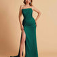 Elegant Satin Straight Neck Mermaid Side Slit Floor Length Bridesmaid Dresses
