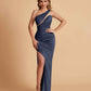 Sexy Satin One Shoulder Mermaid Bridesmaid Dresses Side Slit Floor Length
