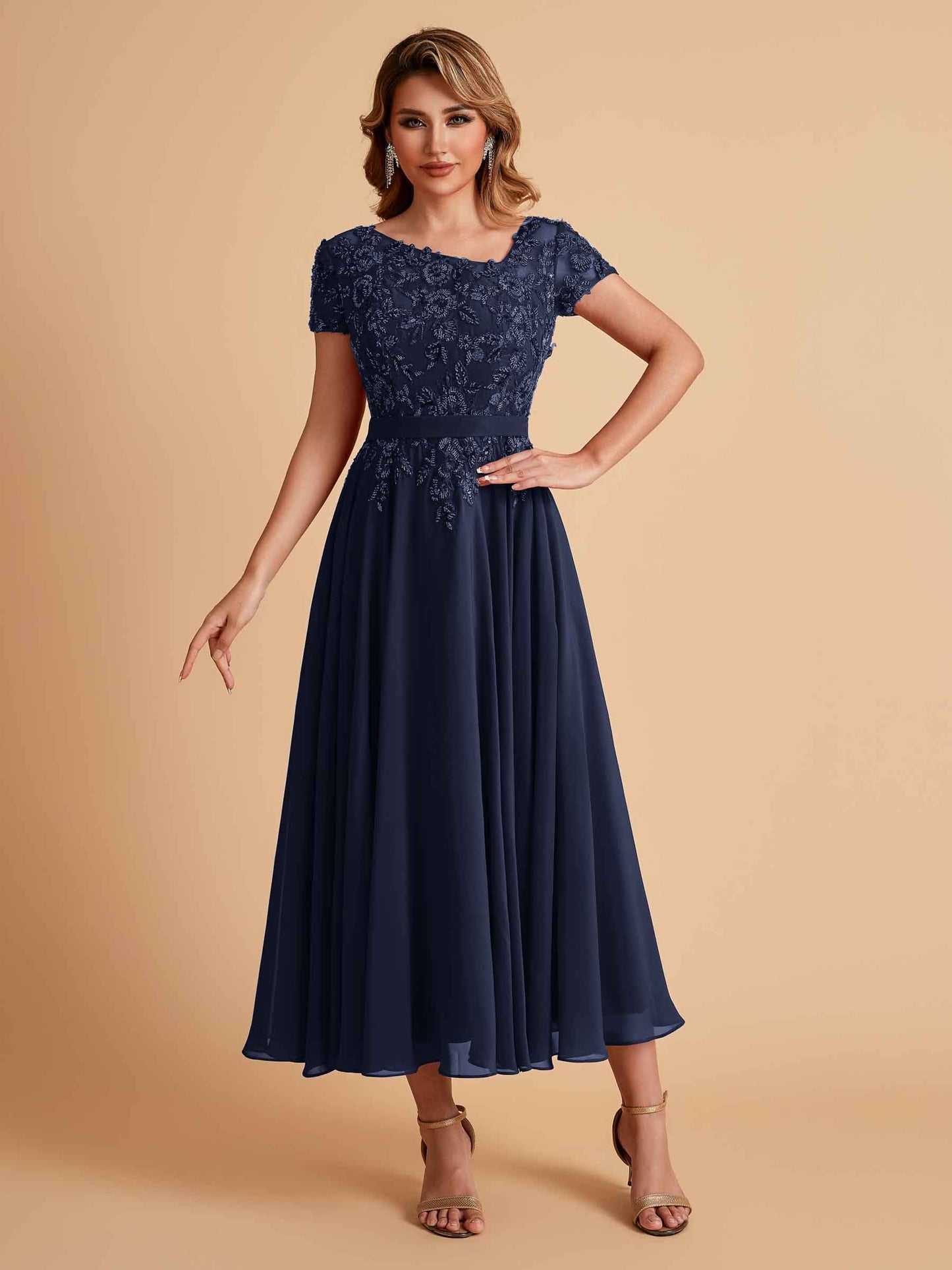 Elegant A-line Chiffon Short Sleeves Mother of the Brides Dresses Online