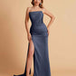 Elegant Satin Straight Neck Mermaid Side Slit Floor Length Bridesmaid Dresses