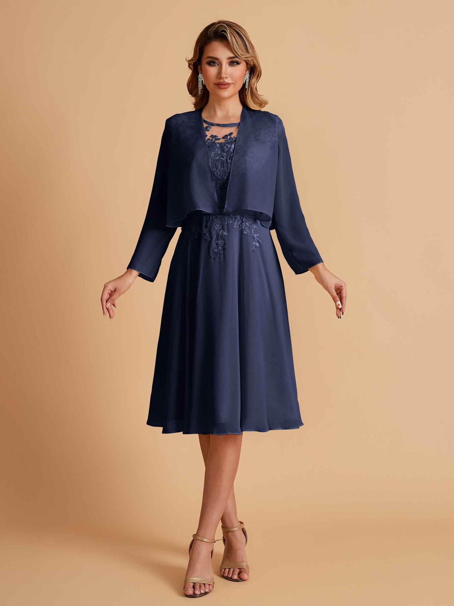 Elegant A-line Chiffon Jewel Short Mother of the Brides Dresses Online